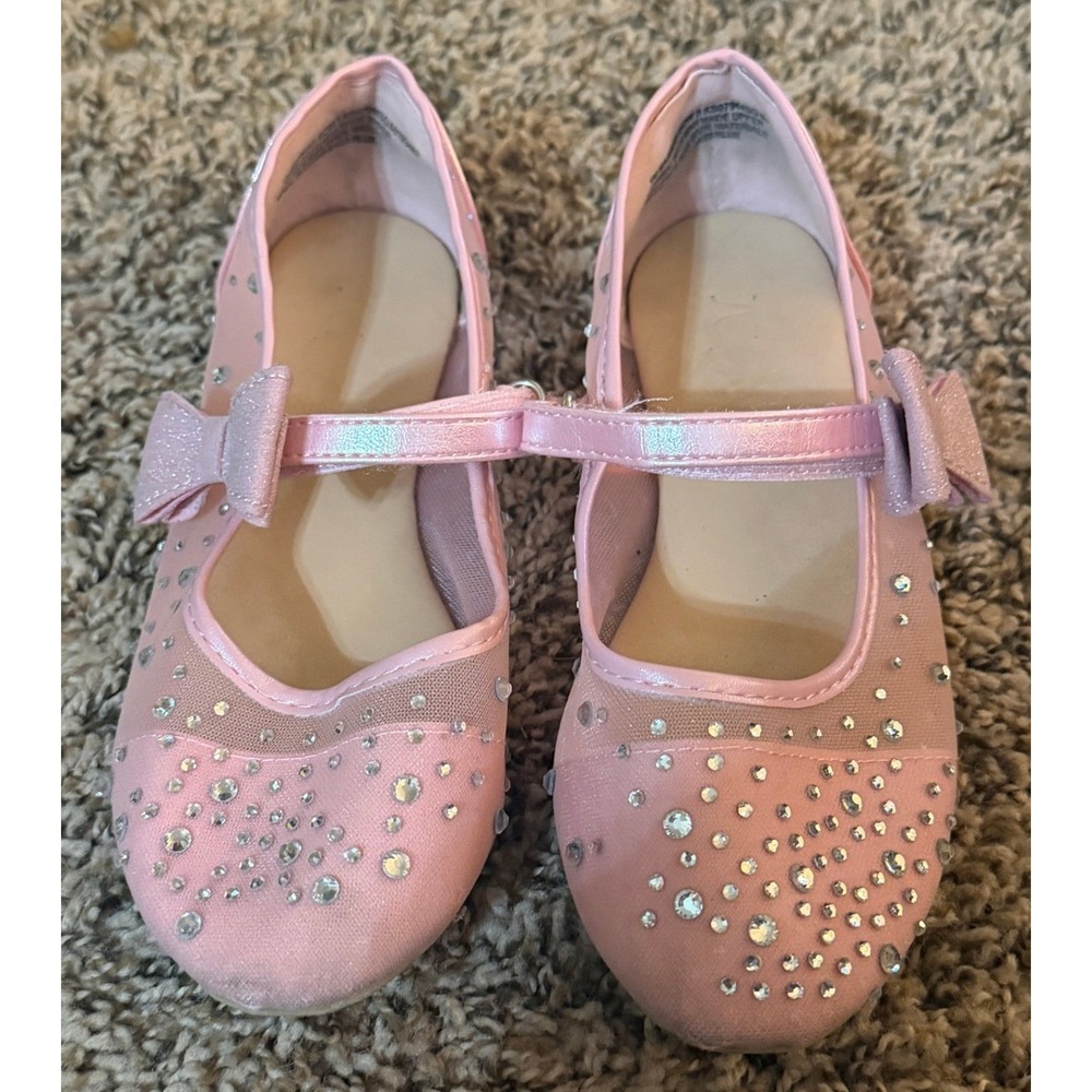 Sugar-Sparkly Pink Mesh rhinestones Mary Janes Dress Shoes Size 1
